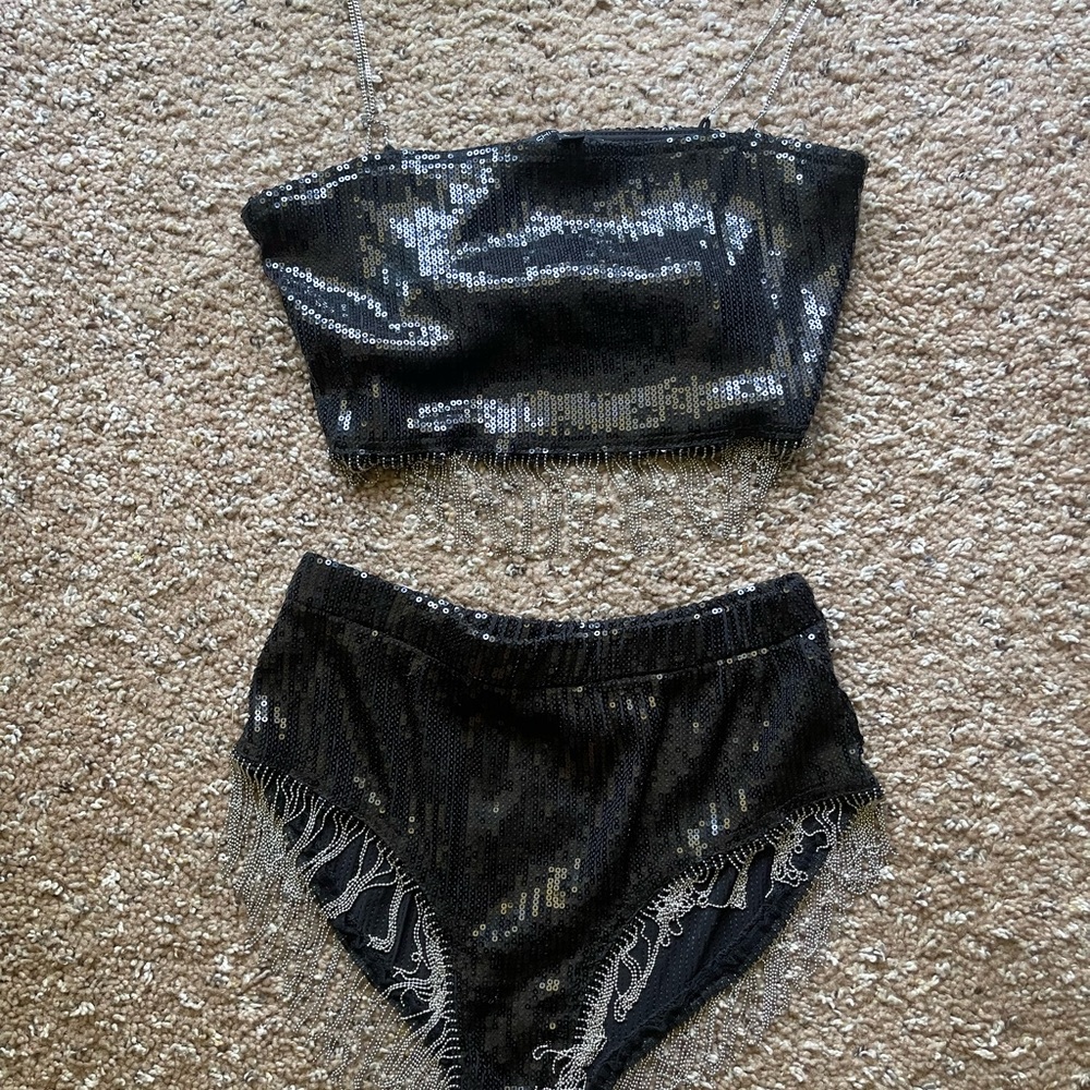 Black/silver sequin two piece